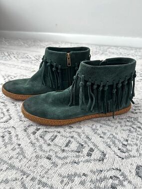 UGG Australian Shoreline Suede Fringe Ankle Boots in Dark Green
